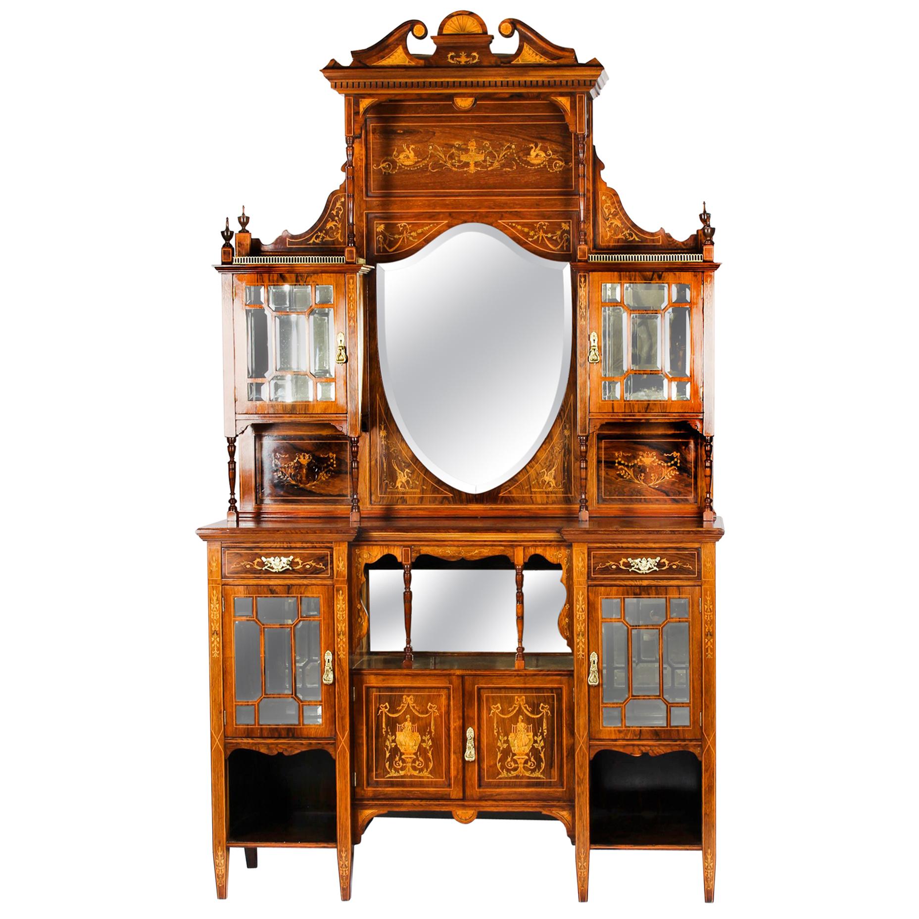 Antique Victorian Goncalo Alves Inlaid Side Cabinet, 19th Century