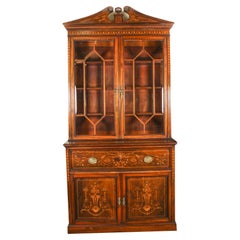 Antique Victorian Gonçalo Alves & Marquetry Secretaire Bookcase 19th Century