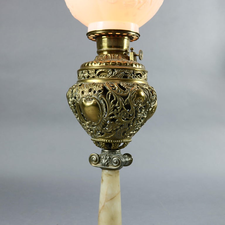 Antique Victorian Gone With The Wind Brass and Marble Parlor Table Lamp