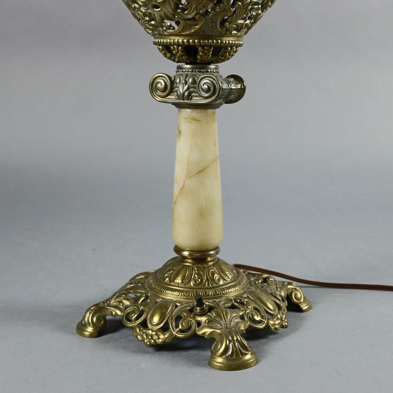 Antique Victorian Gone With The Wind Brass and Marble Parlor Table Lamp