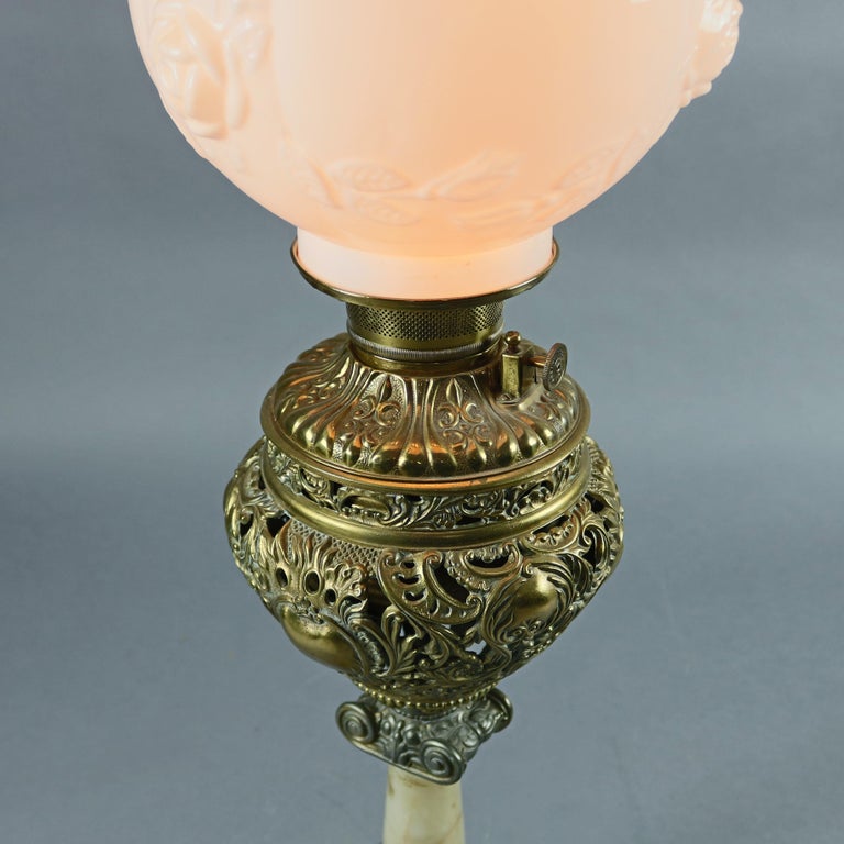 Antique Victorian Gone With The Wind Brass and Marble Parlor Table Lamp