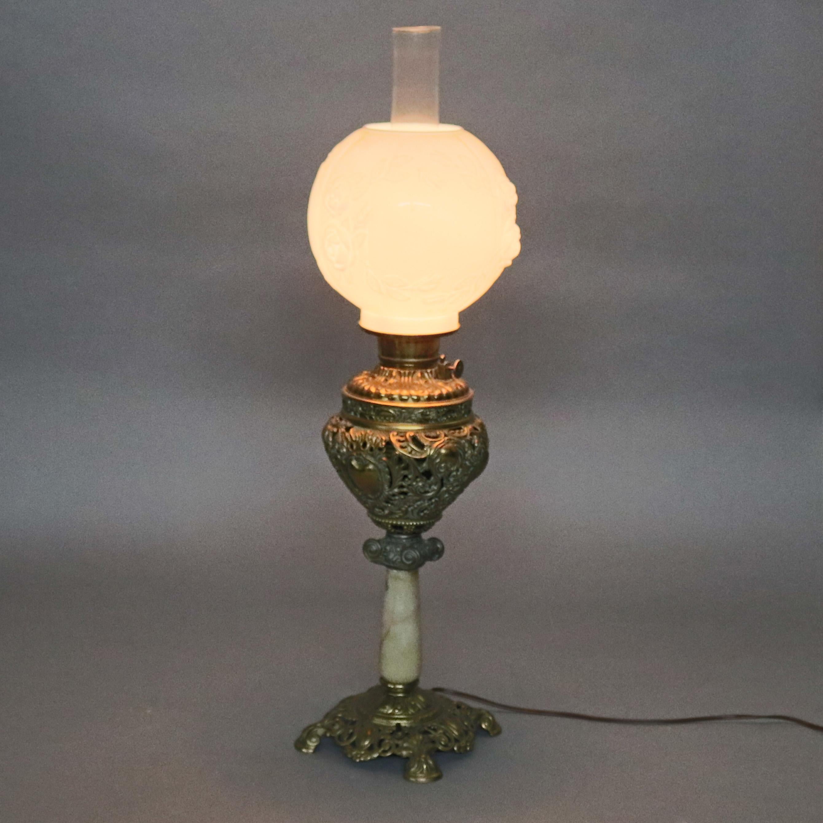 High Victorian Antique Victorian Gone With The Wind Brass & Marble Parlor Table Lamp, c1880