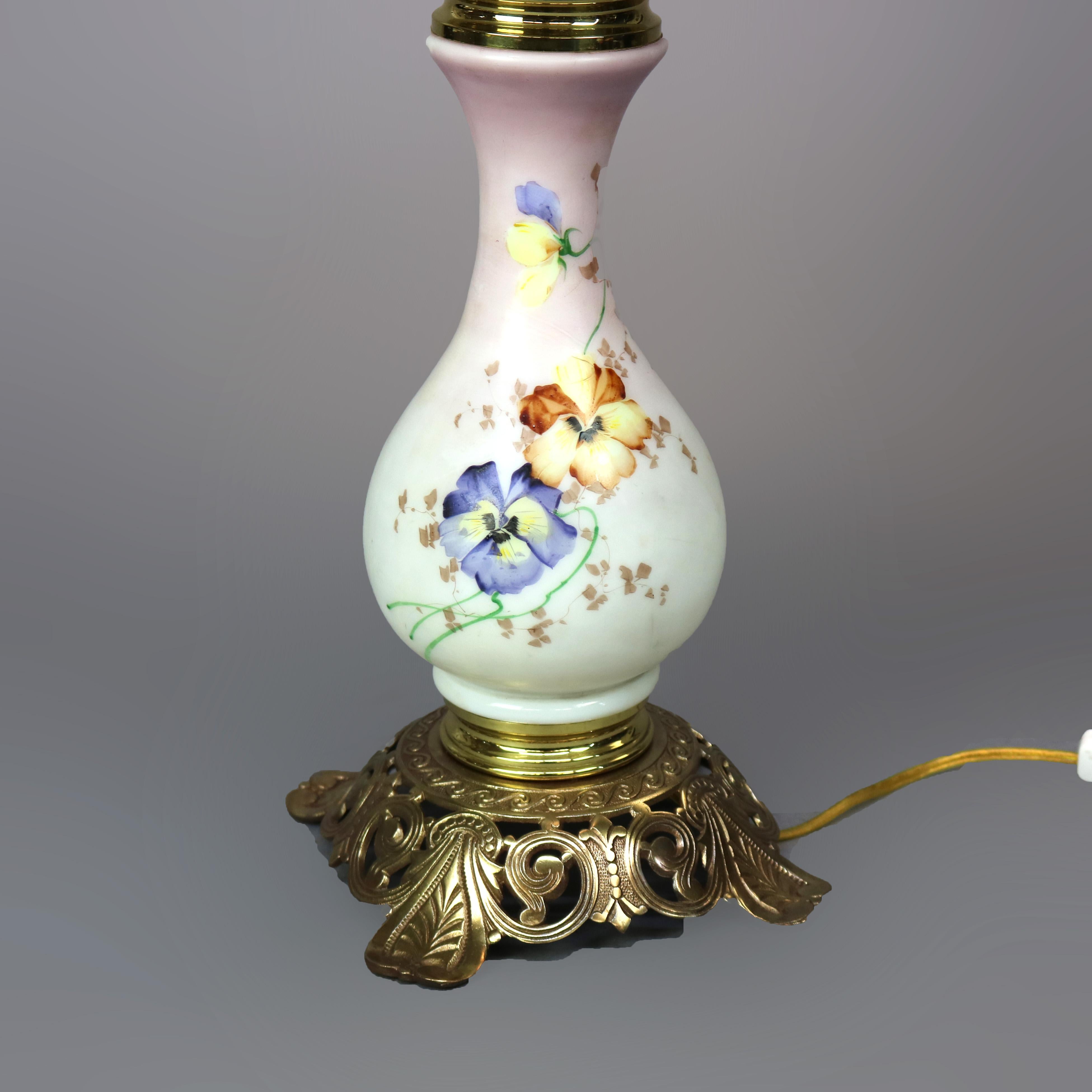 Antique Victorian Gone with the Wind Floral Hand Painted Parlor Lamp, c1890 3