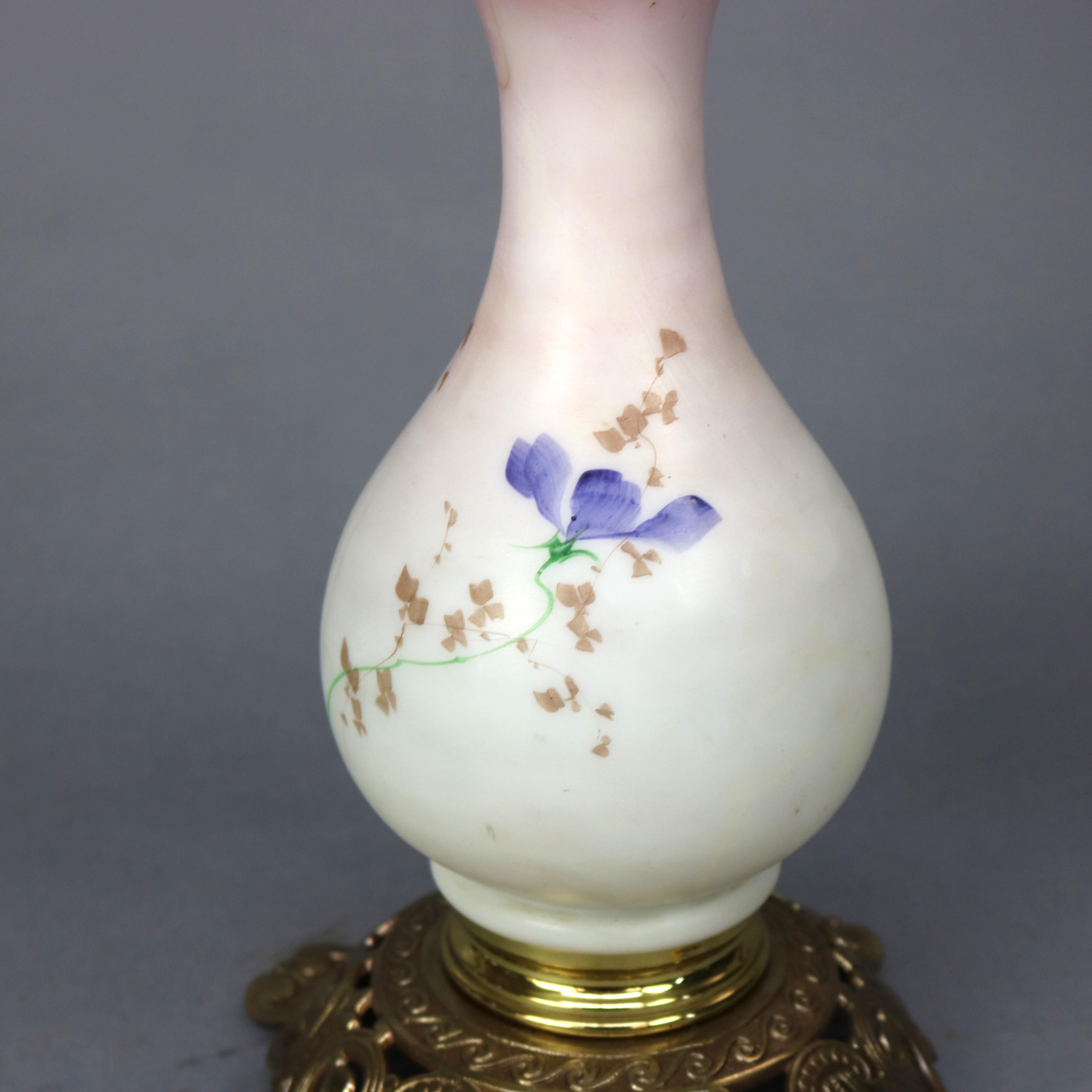 Antique Victorian Gone with the Wind Floral Hand Painted Parlor Lamp, c1890 4