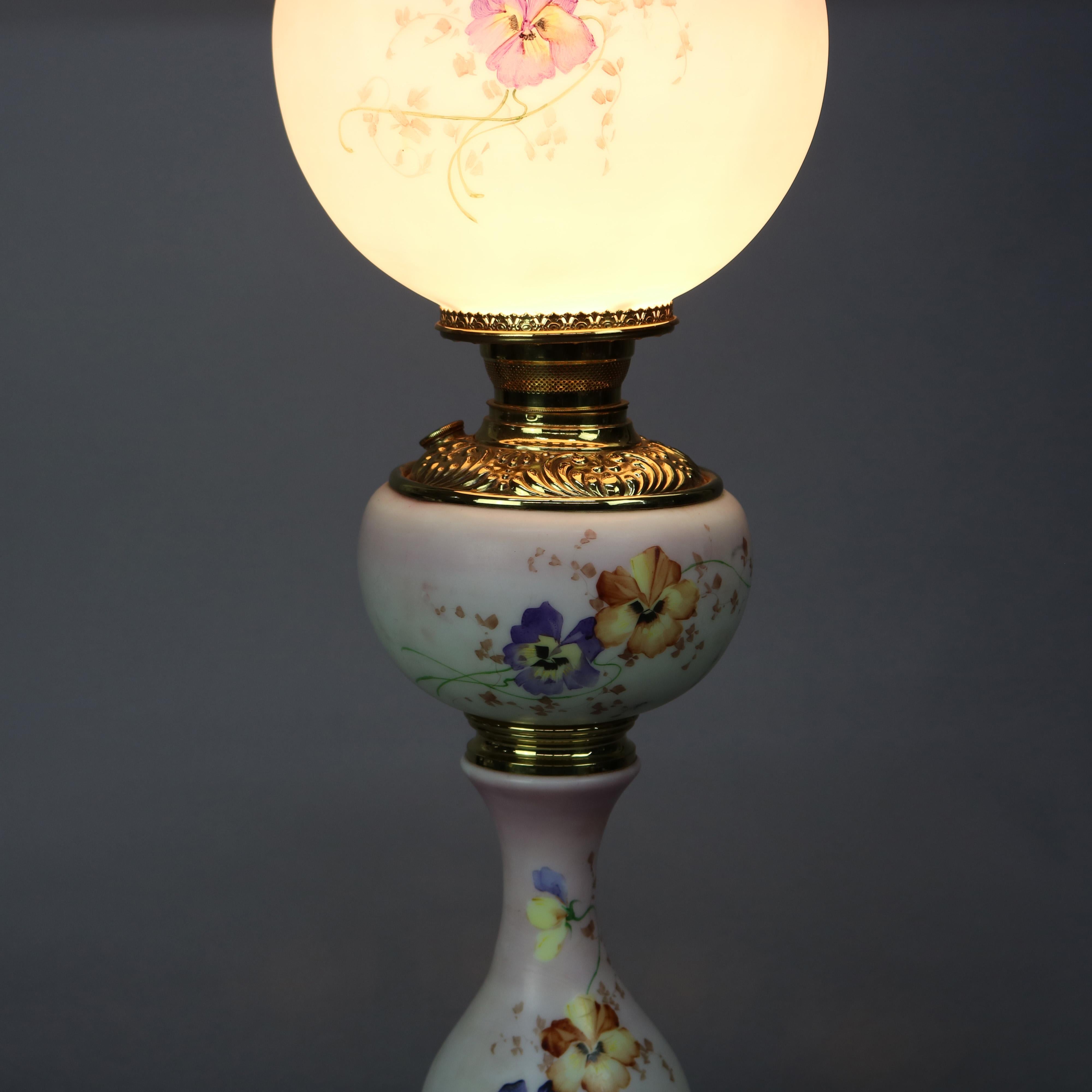 19th Century Antique Victorian Gone with the Wind Floral Hand Painted Parlor Lamp, c1890