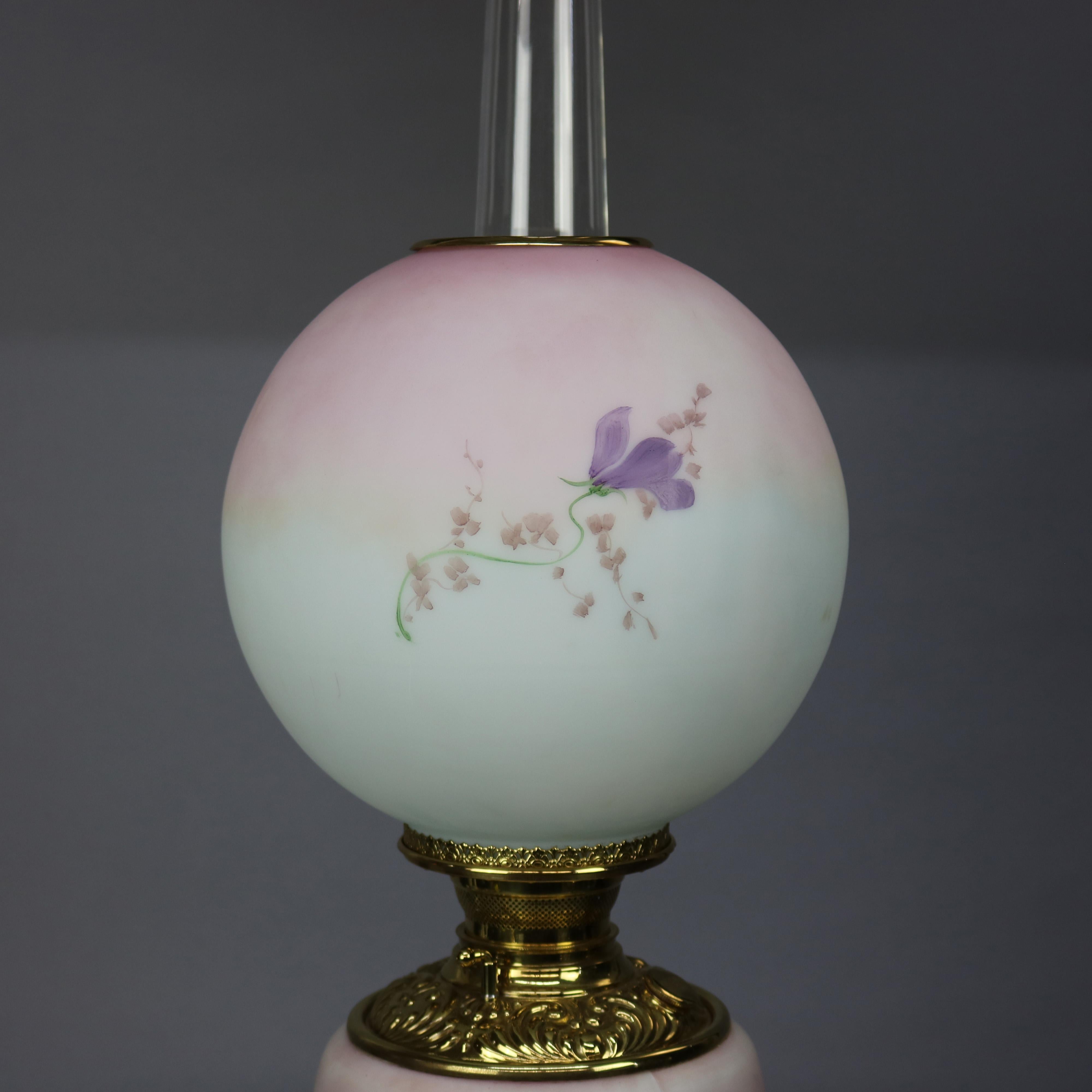 Antique Victorian Gone with the Wind Floral Hand Painted Parlor Lamp, c1890 1