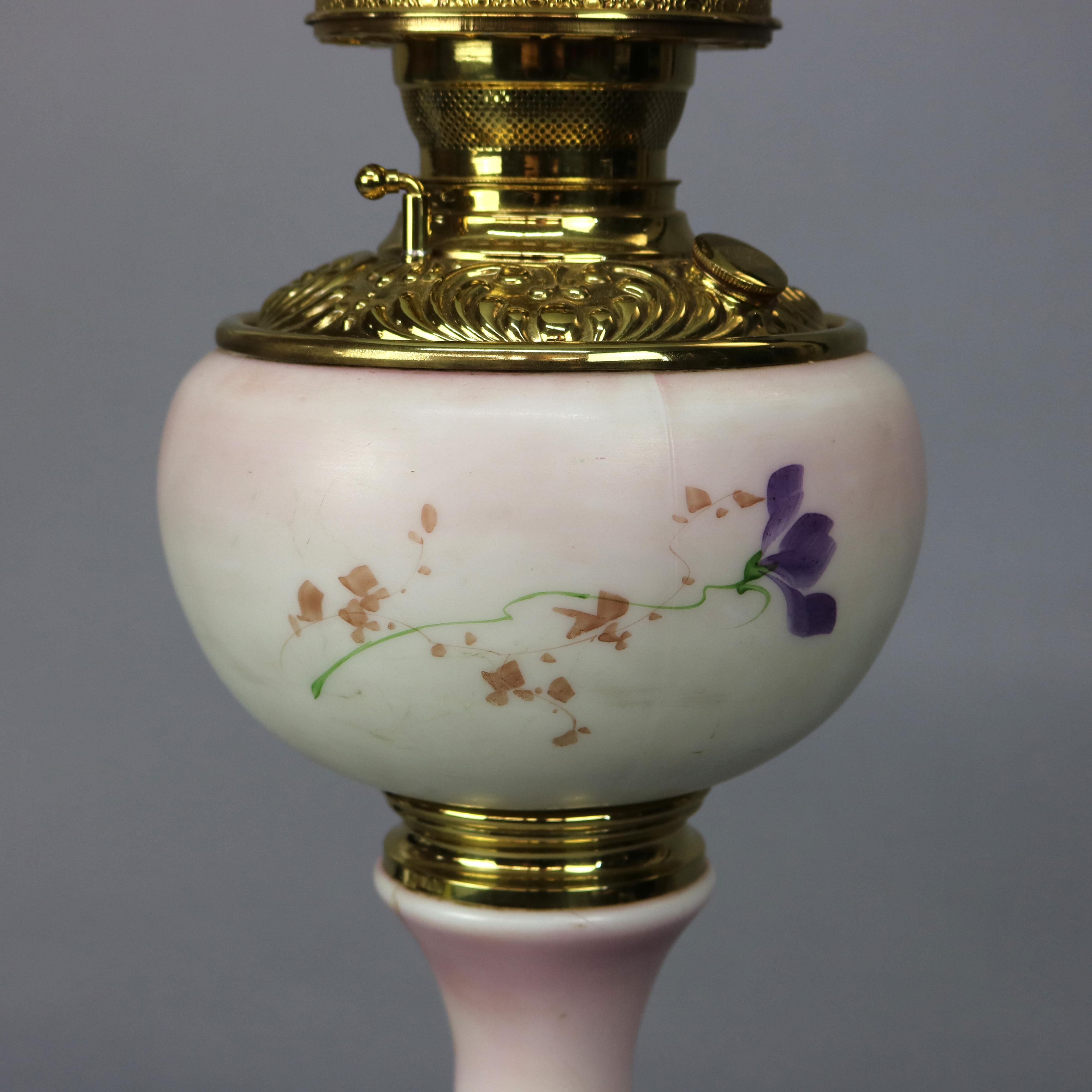 Antique Victorian Gone with the Wind Floral Hand Painted Parlor Lamp, c1890 2