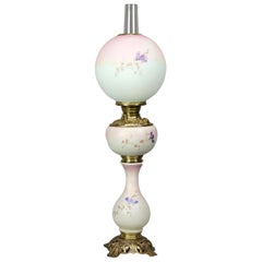 Antique Victorian Gone with the Wind Floral Hand Painted Parlor Lamp, c1890