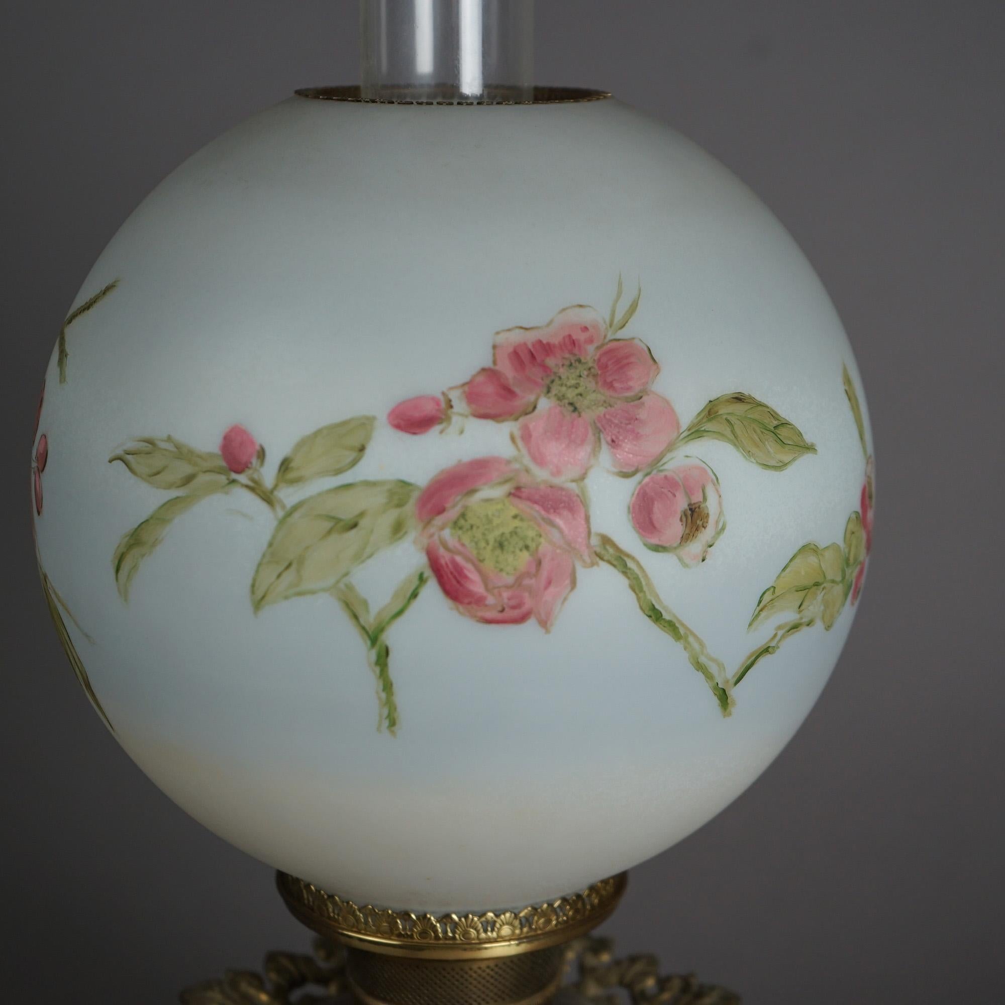 Antique Victorian Gone With The Wind Hand Painted Parlor Lamp with Bird, c1890 4