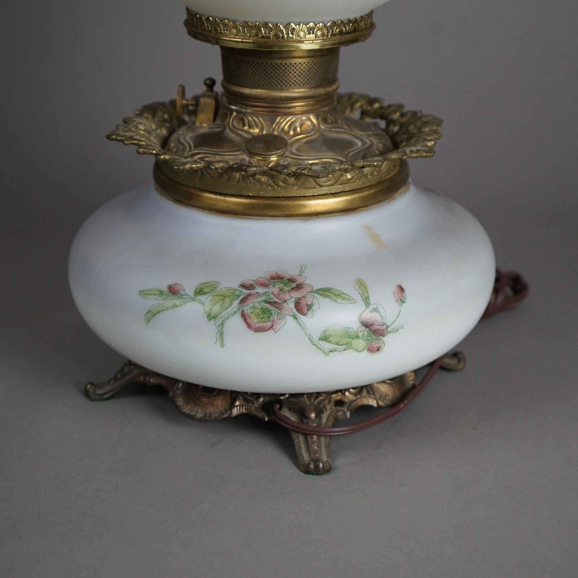 Antique Victorian Gone With The Wind Hand Painted Parlor Lamp with Bird, c1890 6