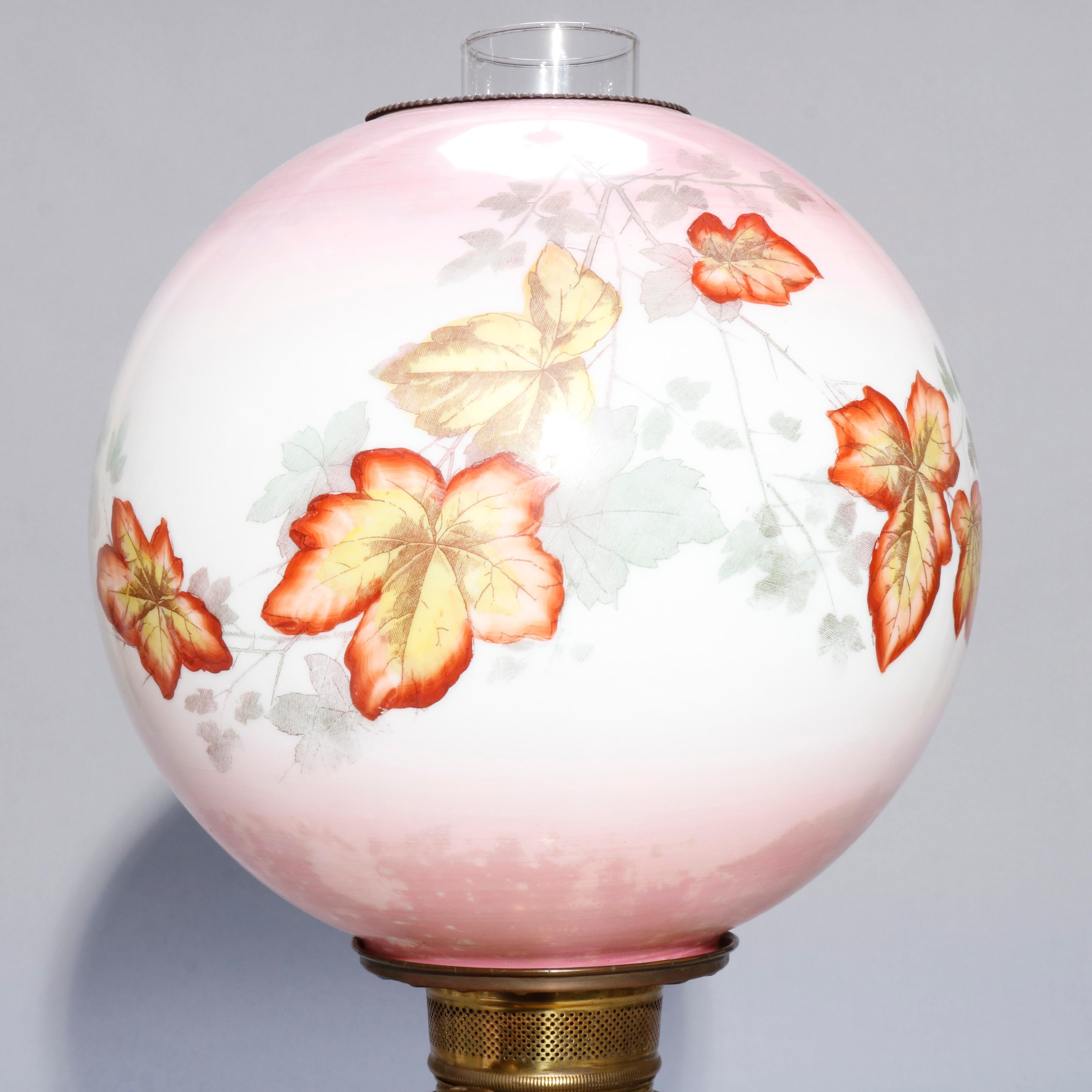 Cast Antique Victorian Gone with the Wind Parlor Lamp, Fall Foliage Decorated