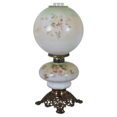 Antique Victorian Gone with the Wind Parlor Oil Lamp Milk Glass Shamrocks