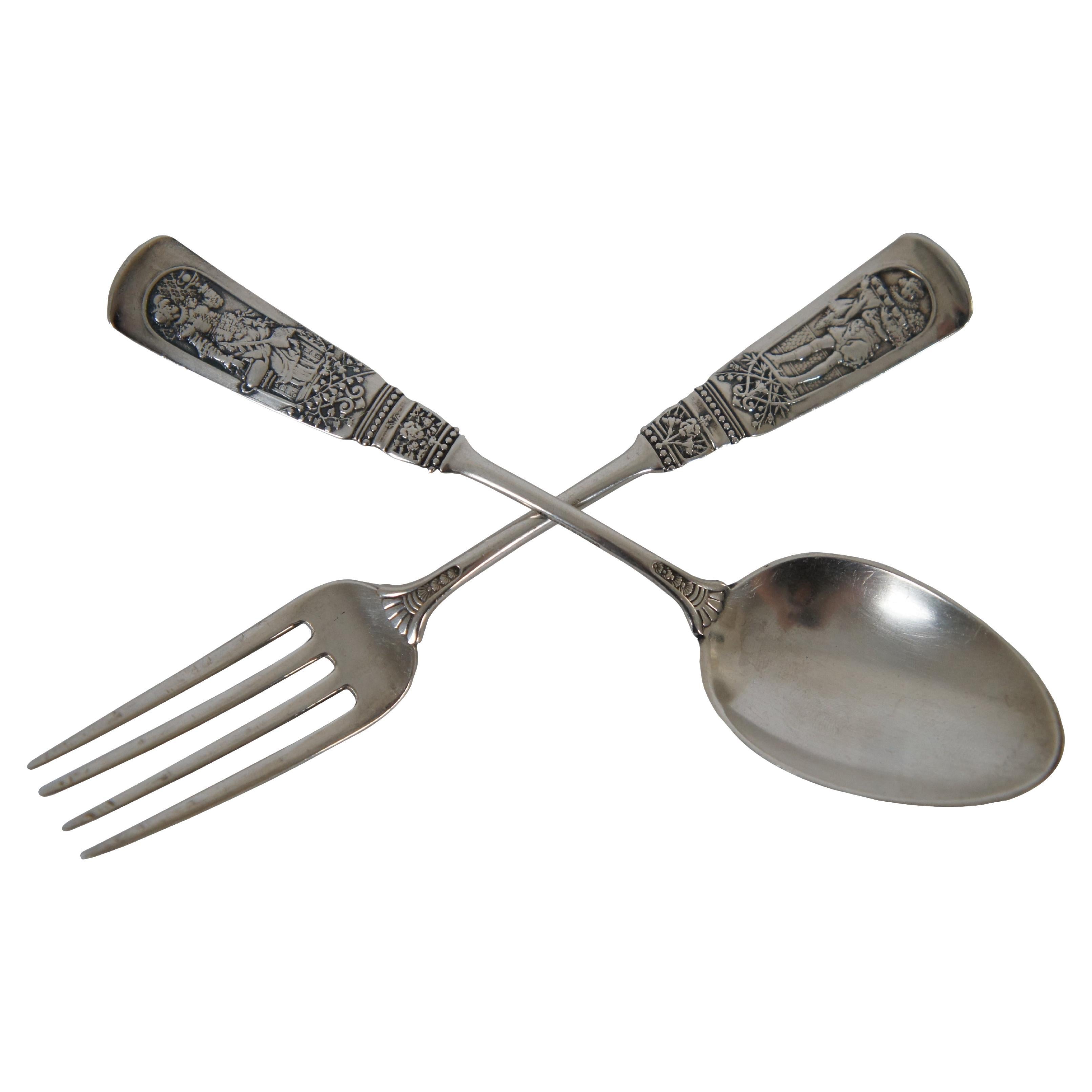 Antique Victorian Gorham Sterling Silver Gilpen Spoon Fork Pair Set Engraved 52g