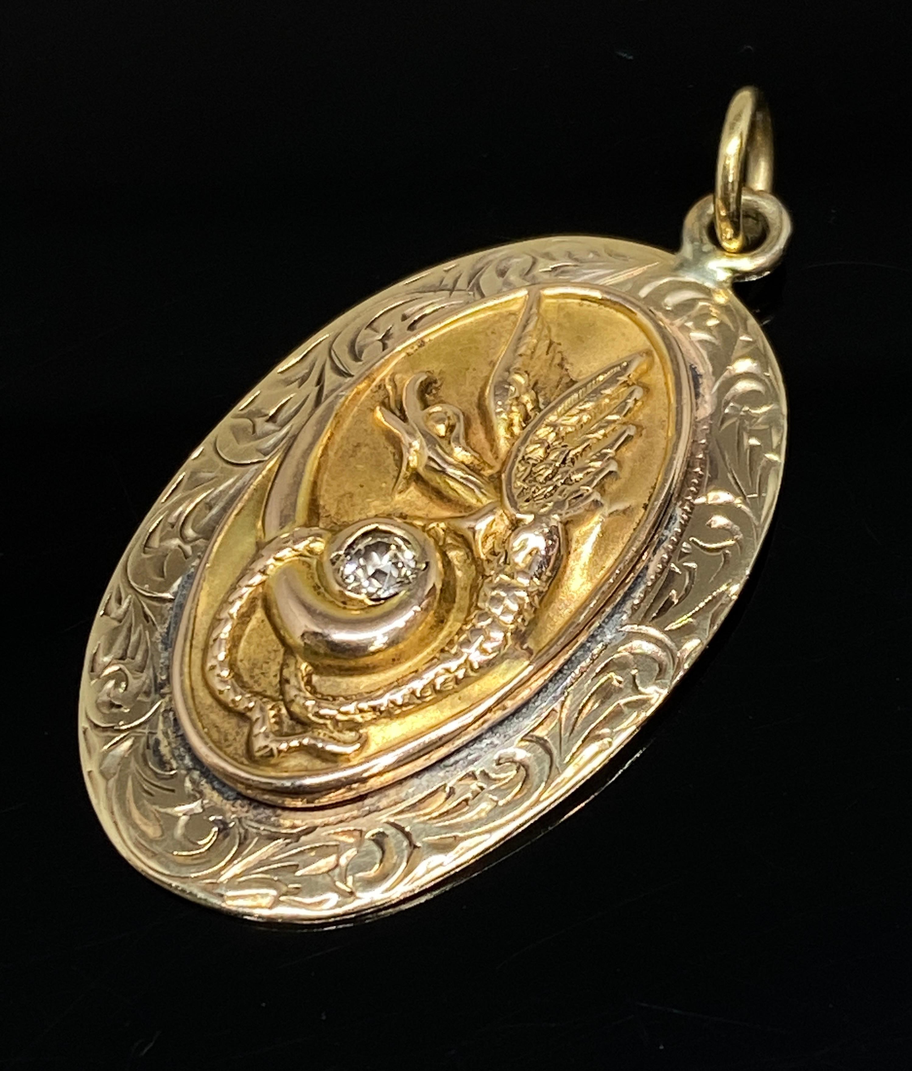 Up for your consideration is this fantastic rare Victorian gothic pendant featuring a stunning mythological Dragon crafted in lustrous 14k yellow gold.
This beautiful pendant was created in the late 19th century, circa 1890's, designed with late