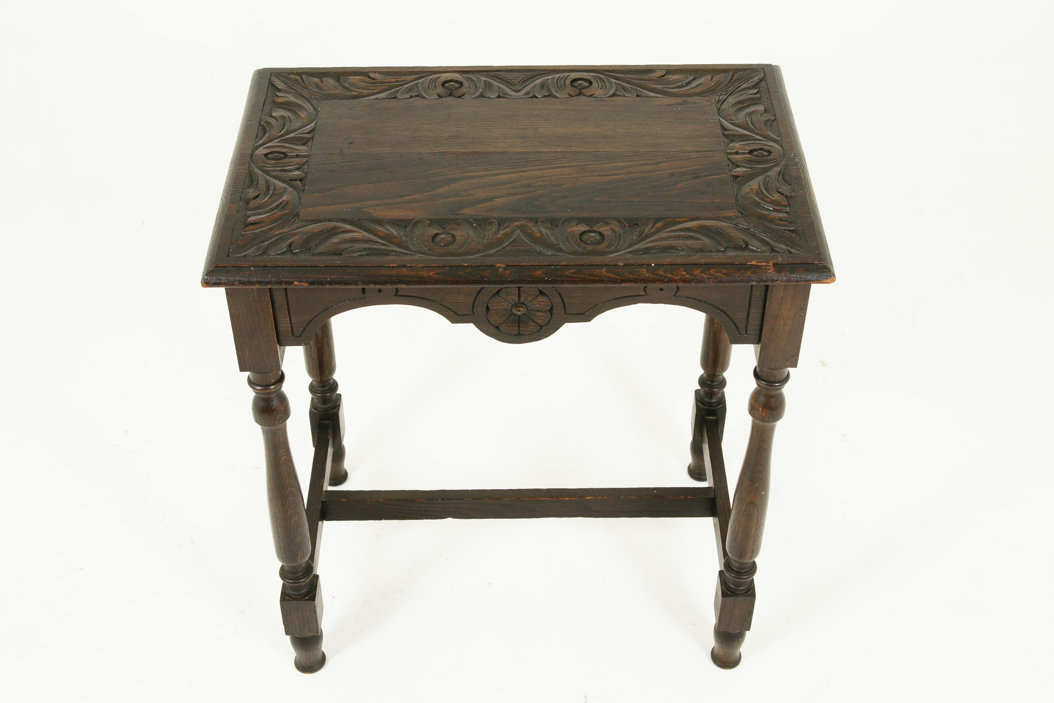 Scottish Antique Victorian Gothic Carved Oak Side Table, Lamp Table, Scotland 1880, B2443