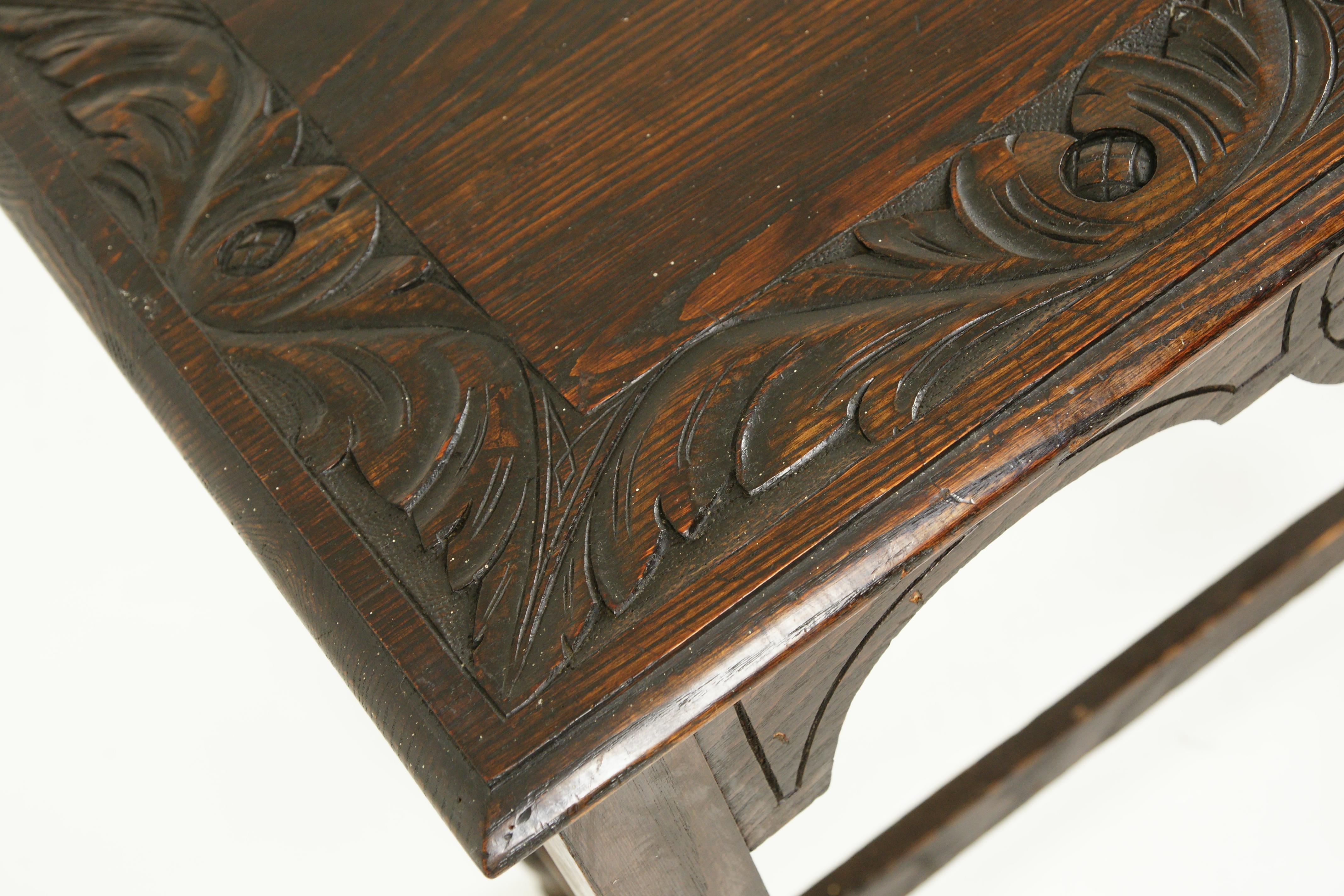 Antique Victorian Gothic Carved Oak Side Table, Lamp Table, Scotland 1880, B2443 2