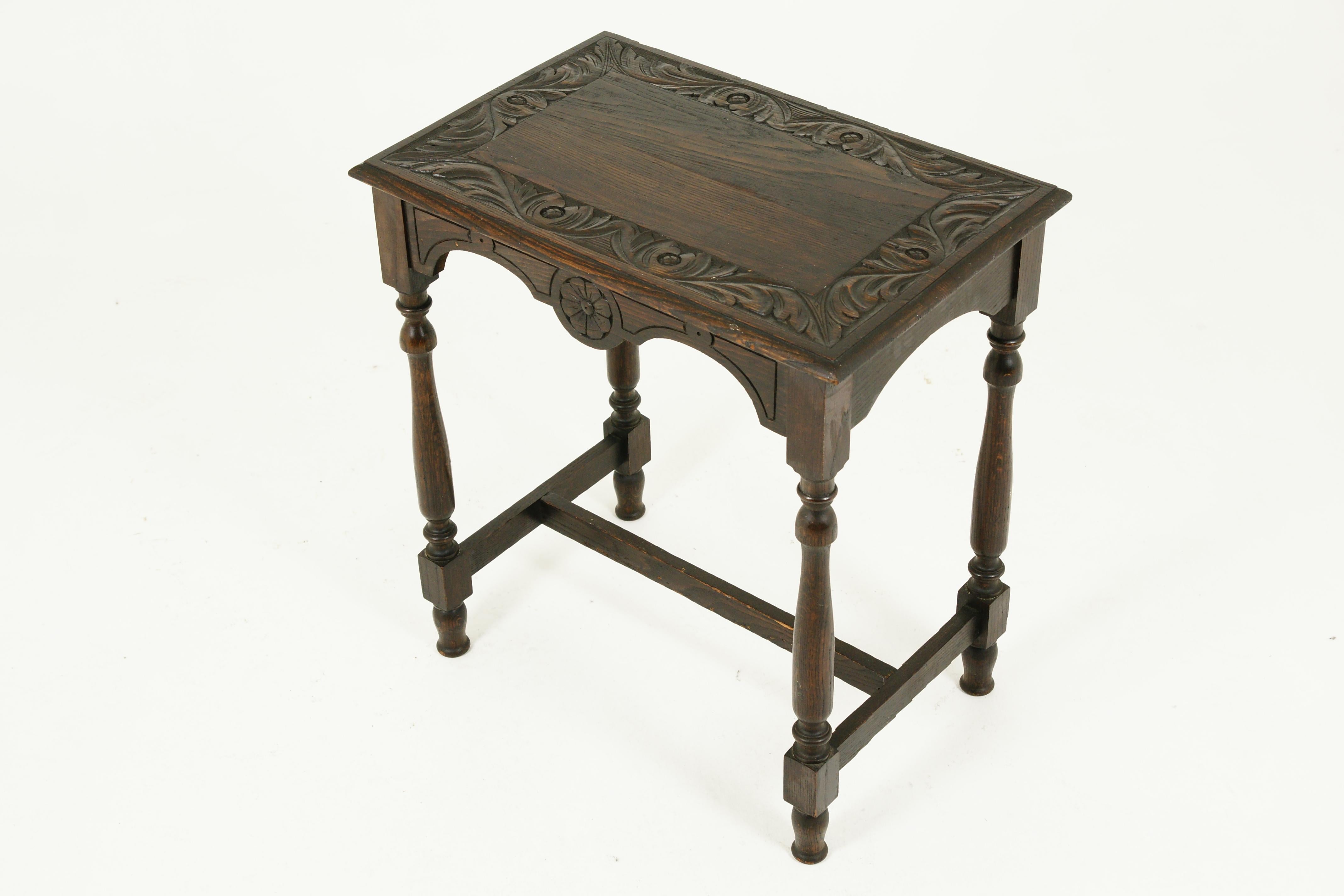 Antique Victorian Gothic Carved Oak Side Table, Lamp Table, Scotland 1880, B2443 3