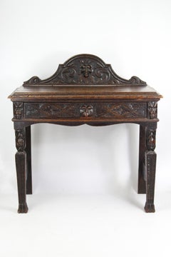 Antique Victorian Gothic Green Man Carved Oak Hall Table Circa 1890