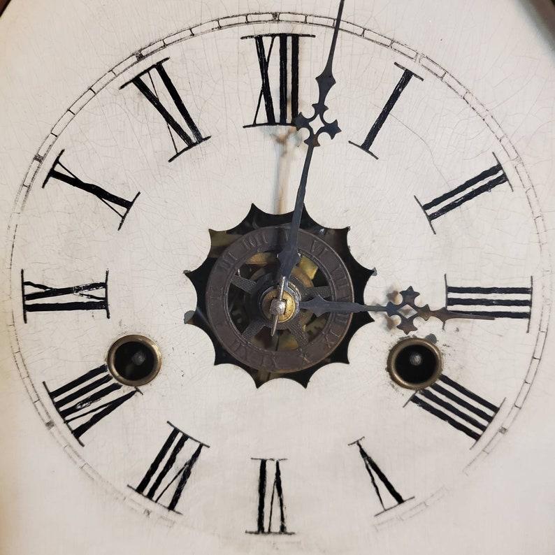 Hand-Painted Antique Victorian Gothic Revival Cathedral Steeple Clock by E.N. Welch