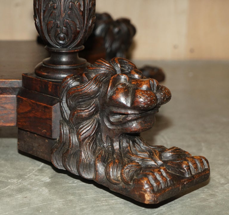 Antique Victorian Gothic Revival Hand Carved Recumbent Lion Library ...
