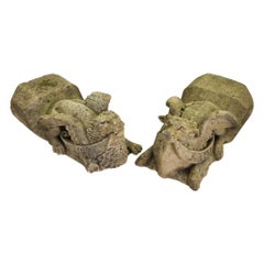 Antique Victorian Gothic Revival Limestone Corbels – Lion & Ox
