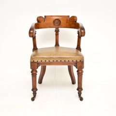 Antique Victorian Gothic Revival Solid Oak Desk Chair