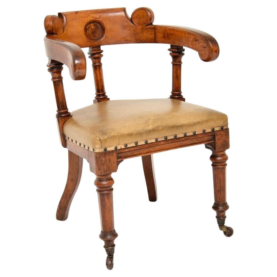 Antique Victorian Gothic Revival Solid Oak Desk Chair