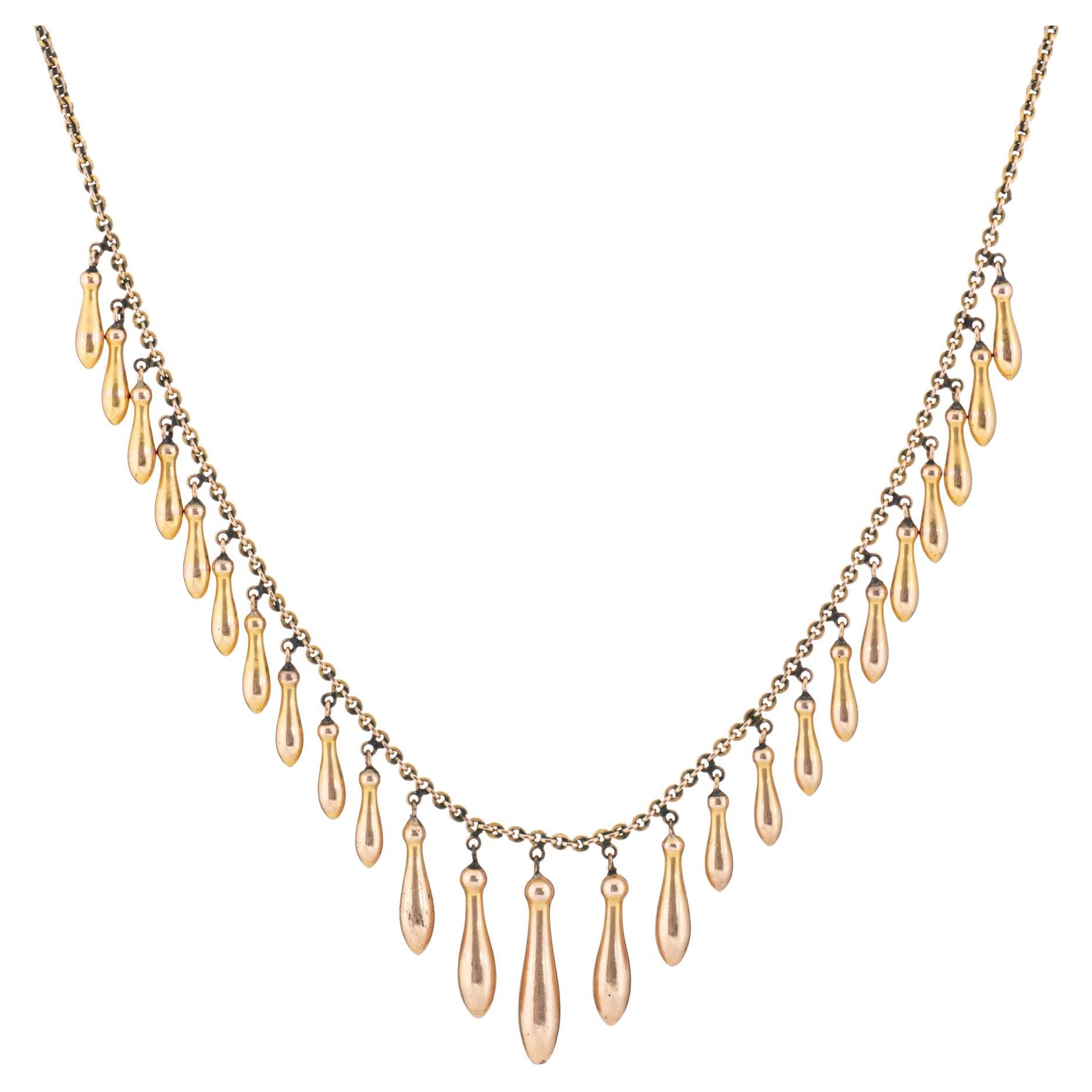 Antique Victorian Graduated Fringe Necklace 10k Rose Gold 16" Choker Jewelry