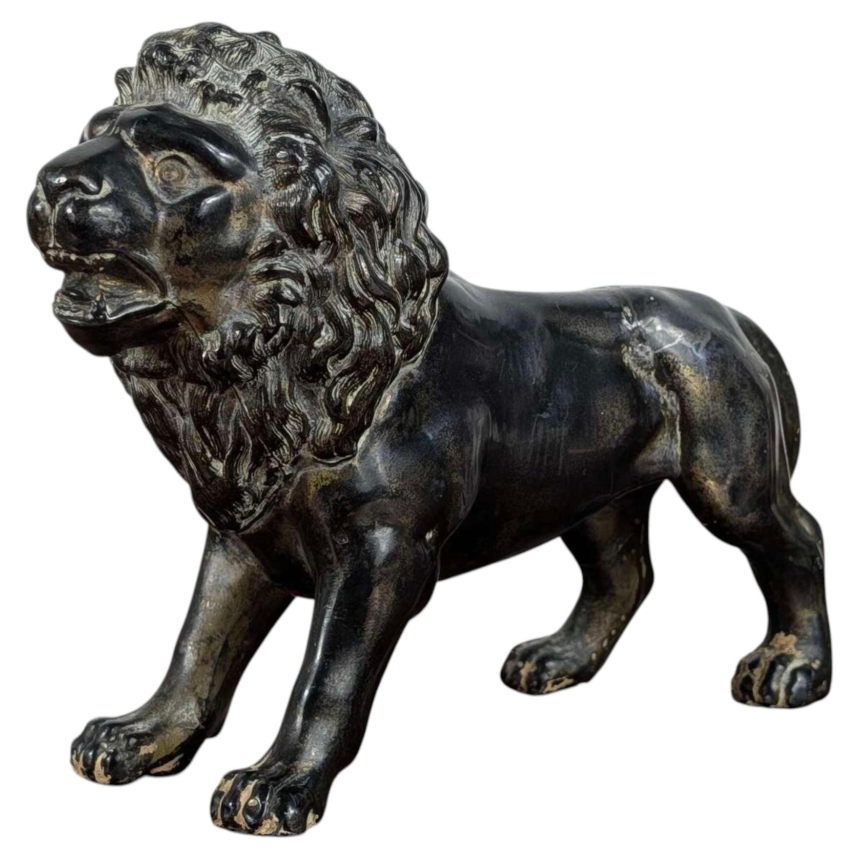 Antique Victorian Grand Tour Pewter Study of a Lion Sculpture Mid 19th Century