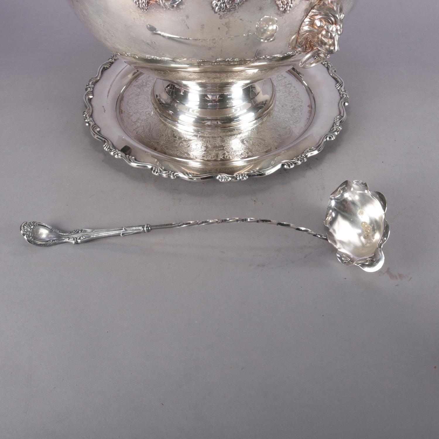 Silver Plate Antique Victorian Grape & Leaf Silverplate Punch Bowl and Cup Set by Oneida