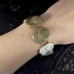 Antique Victorian Greek God and Goddess Lava Cameo Bracelet in Gold, C1880