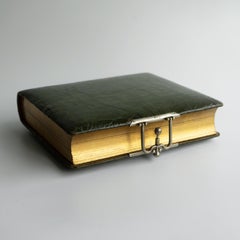 Ancien album de photos victorien en cuir vert en peau de crocodile et son contenu