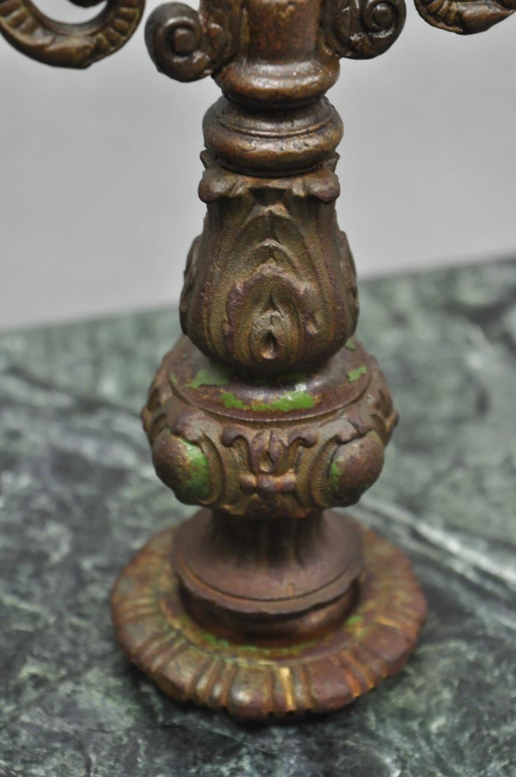 Antique Victorian Green Marble Cast Iron Pedestal Base Smoking Stand Side Table en vente 4