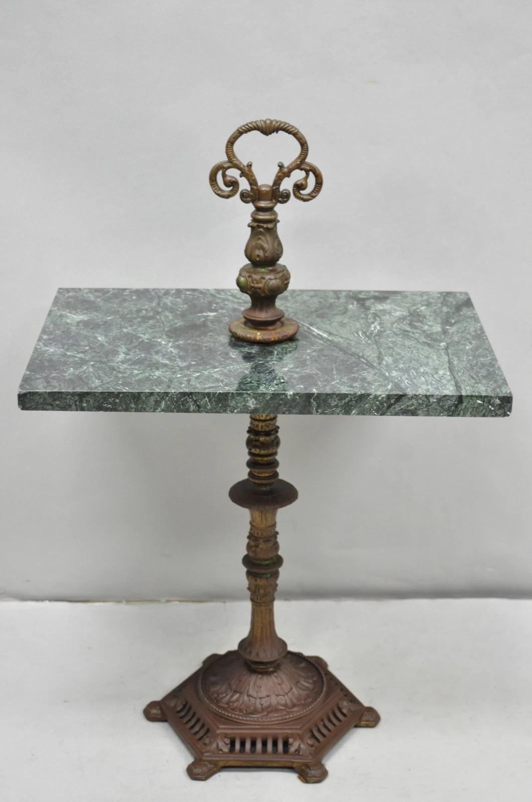 Antique Victorian Green Marble Cast Iron Pedestal Base Smoking Stand Side Table en vente 5