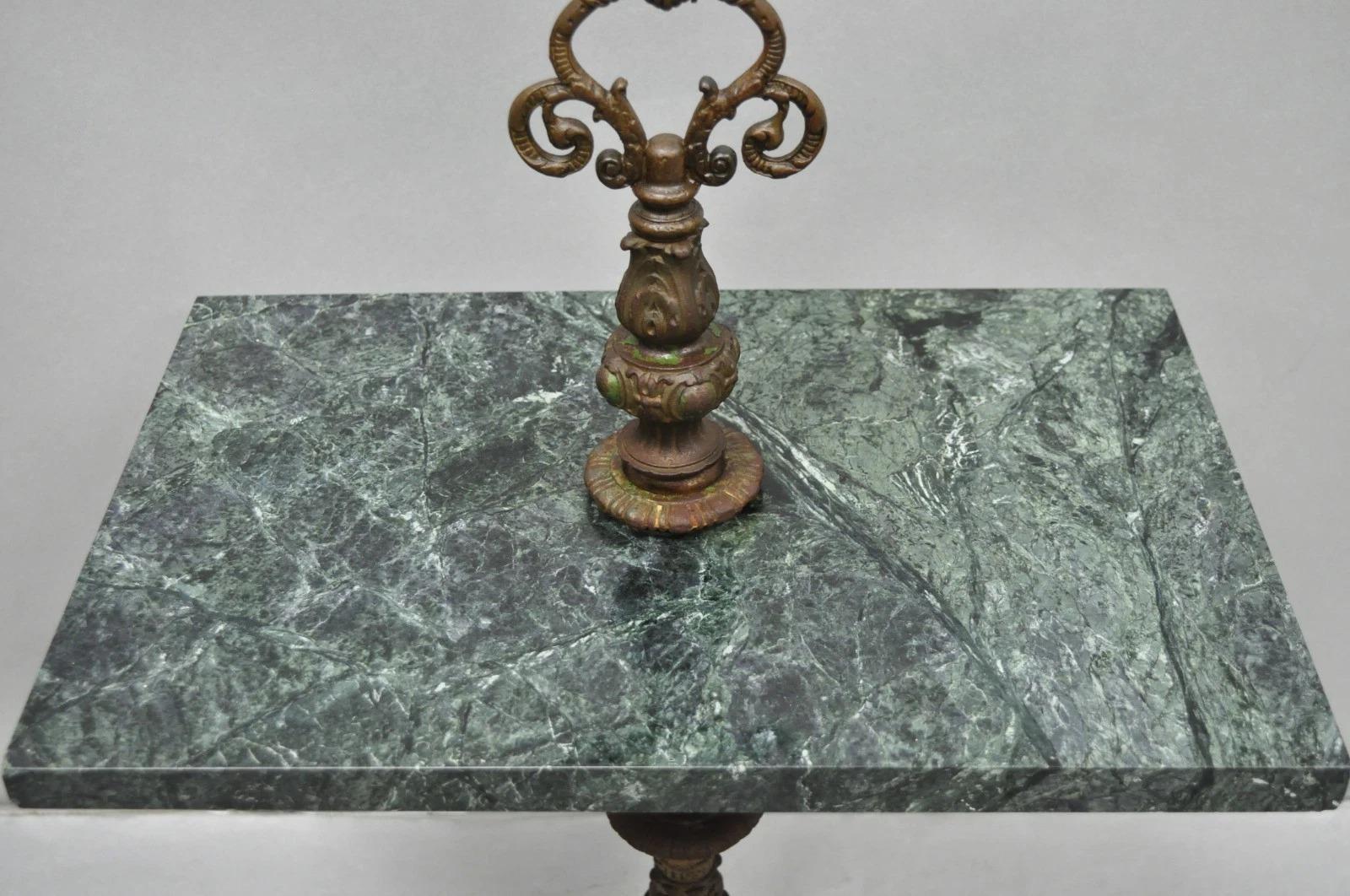 Moulage Antique Victorian Green Marble Cast Iron Pedestal Base Smoking Stand Side Table en vente