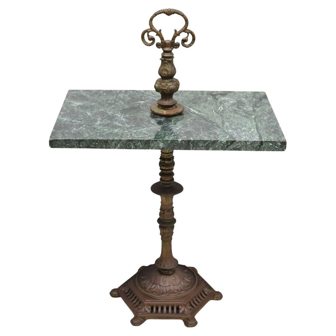 Antique Victorian Green Marble Cast Iron Pedestal Base Smoking Stand Side Table