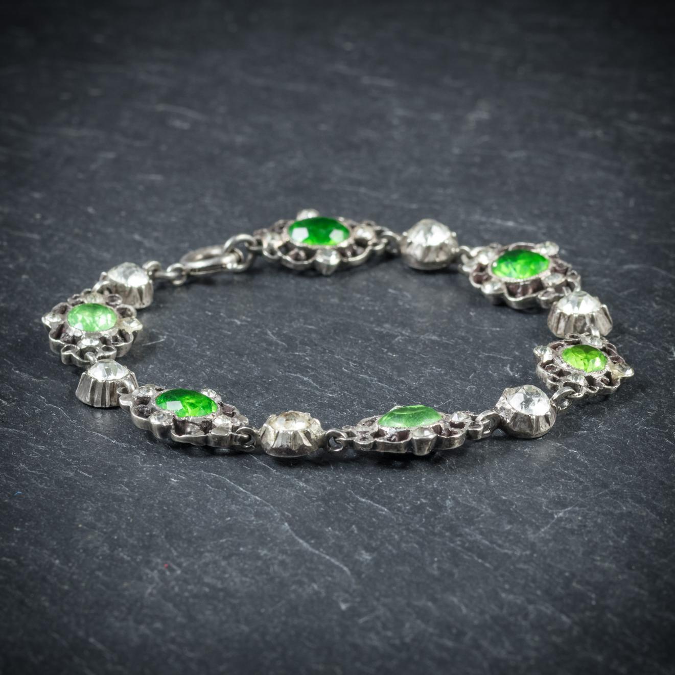 Women's Antique Victorian Green Paste Silver circa 1900 Bracelet For Sale