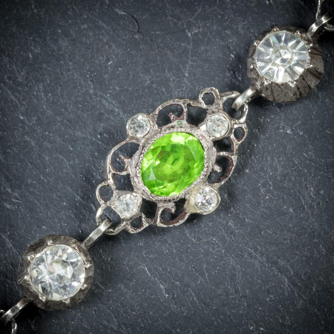 Antique Victorian Green Paste Silver circa 1900 Bracelet For Sale 1