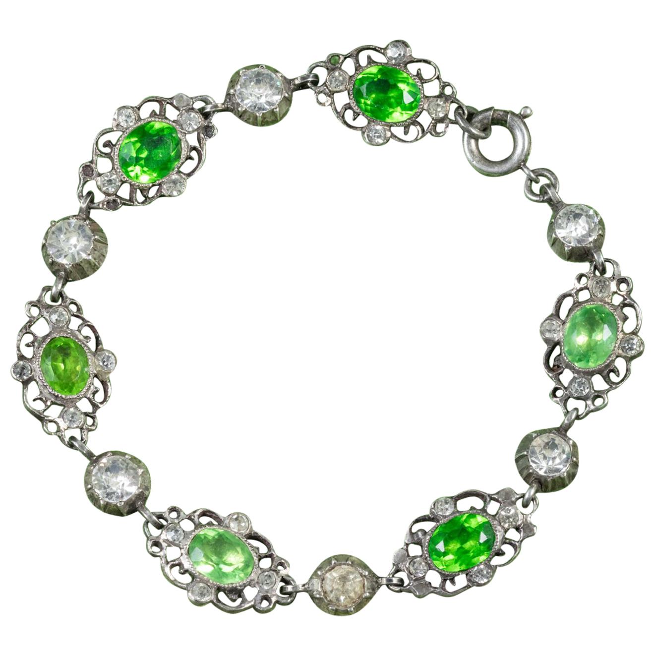 Antique Victorian Green Paste Silver circa 1900 Bracelet For Sale