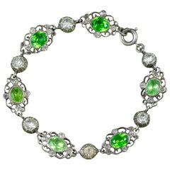 Antique Victorian Green Paste Silver circa 1900 Bracelet