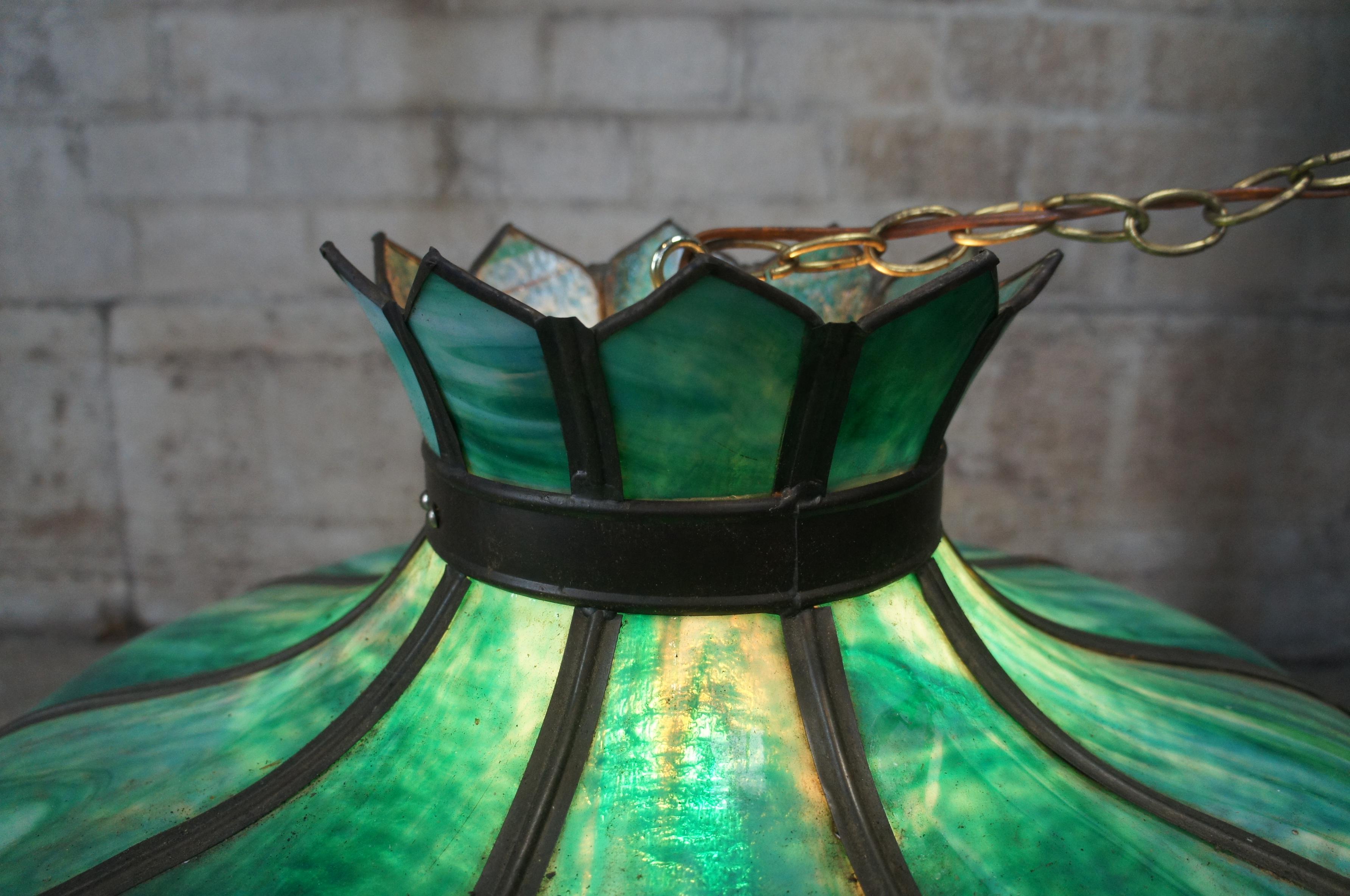 Antique Victorian Green Slag Glass Swag Light Chandelier Lamp Shade 3