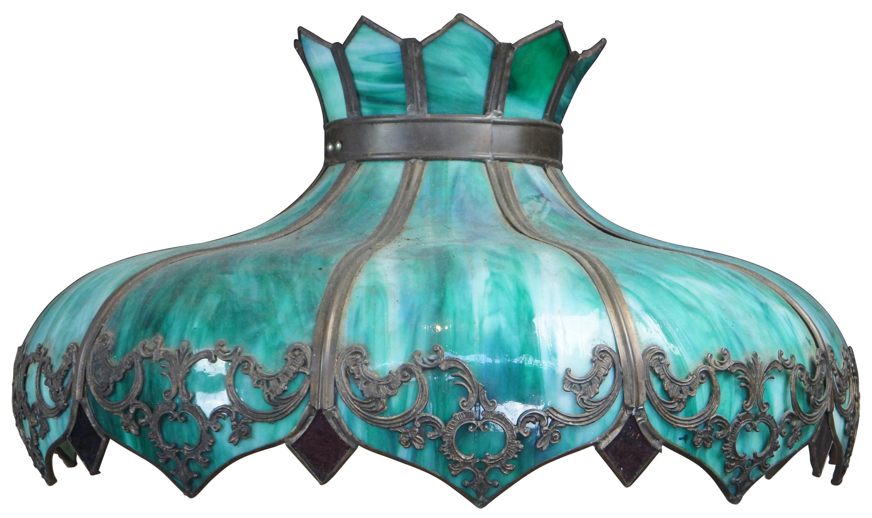 green slag glass hanging lamp