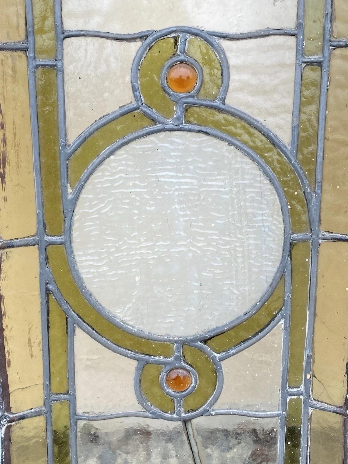 Antike viktorianische grün Stained glass Fenster Orange Jewell in Holzrahmen Set von 3 (Unbekannt) im Angebot
