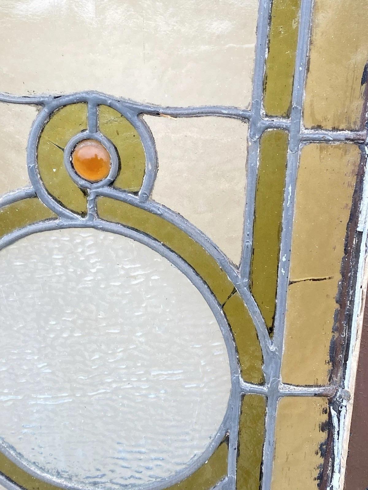 Antike viktorianische grün Stained glass Fenster Orange Jewell in Holzrahmen Set von 3 im Angebot 1
