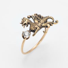 Antique Victorian Griffin Conversion Ring 14k Yellow Gold Dragon Jewelry