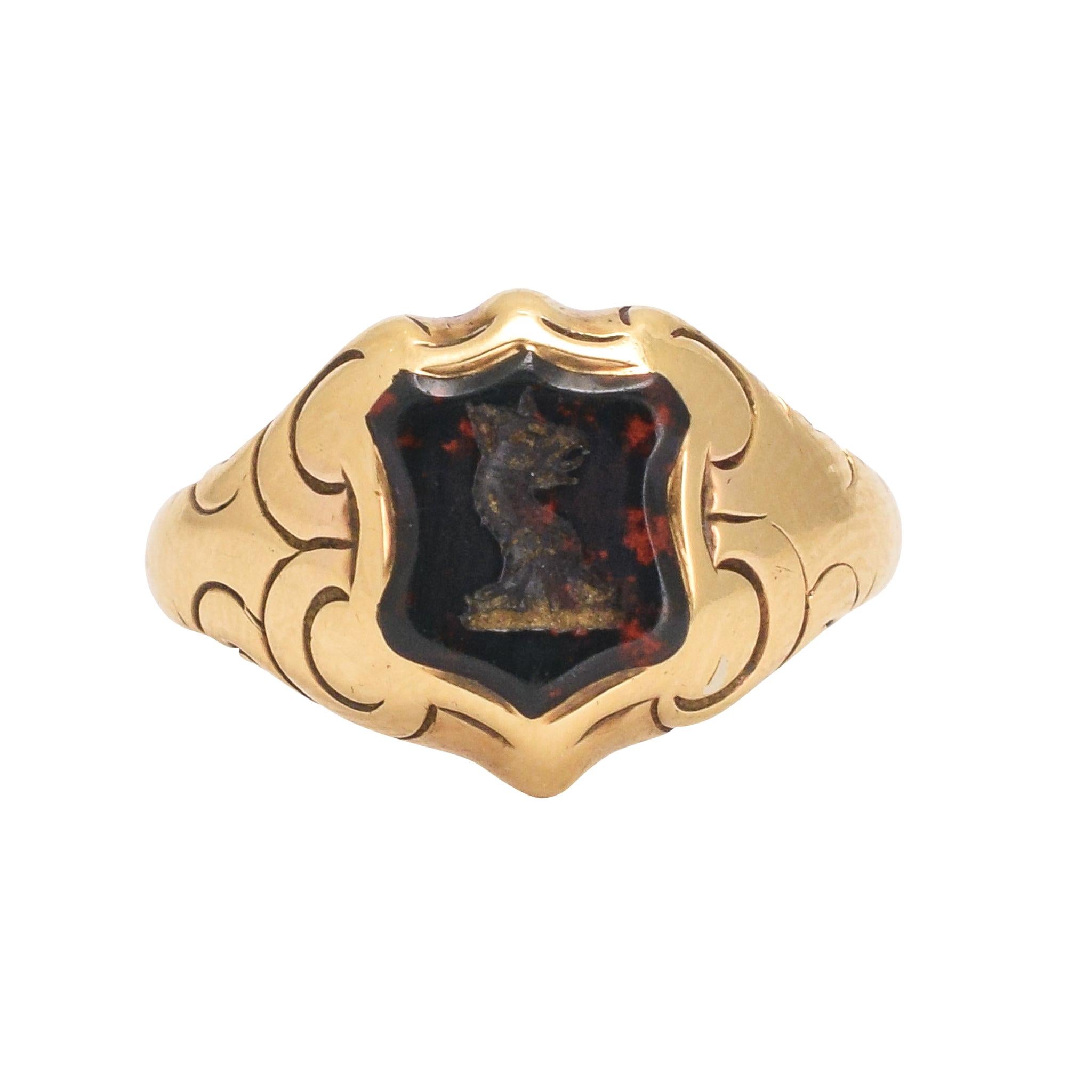 Antique Victorian Griffin Intaglio Bloodstone Signet Ring