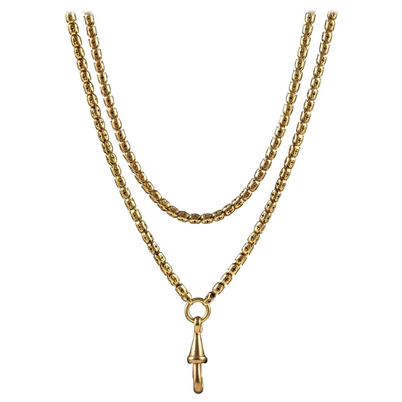 Antique Victorian Guard Chain 18 Carat Gold on Silver Link Necklace, circa 1880 For Sale