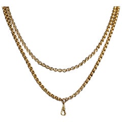 Antique Victorian Guard Chain 18 Carat Gold Silver Necklace, circa 1900
