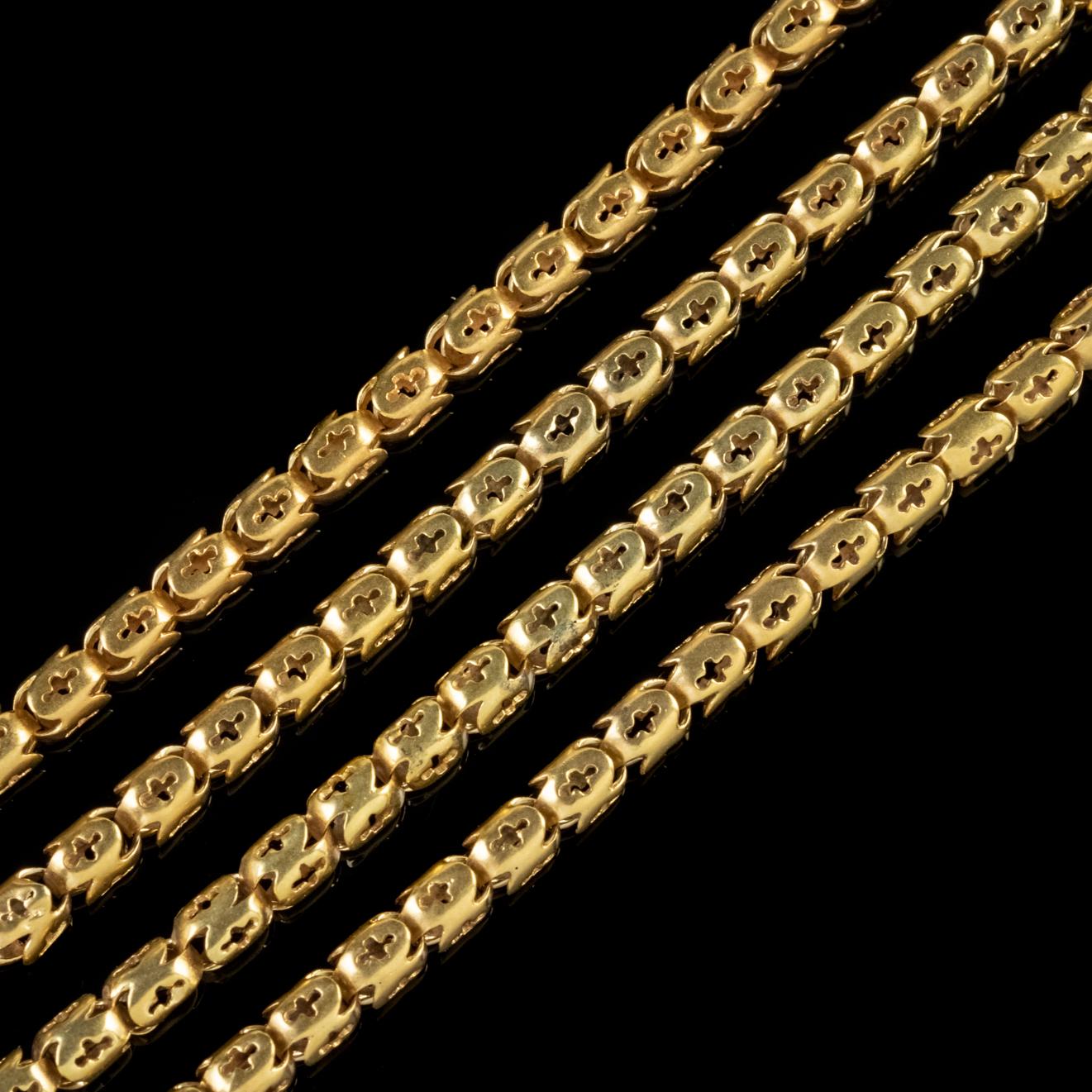 Late Victorian Antique Victorian Guard Chain 18 Carat Gold on Silver Link Necklace, circa 1880 For Sale