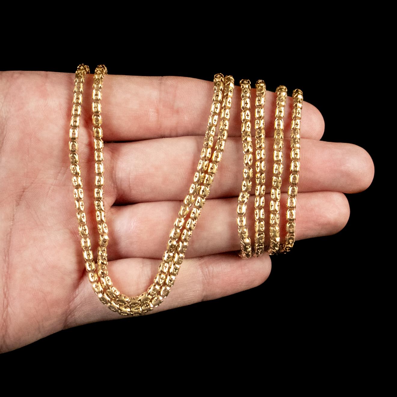 Women's Antique Victorian Guard Chain 18 Carat Gold on Silver Link Necklace, circa 1880 For Sale